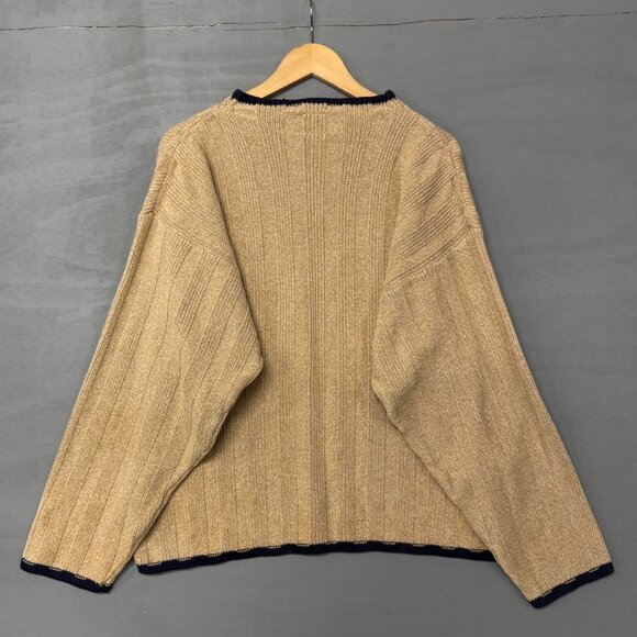 RARE Tommy Hilfiger Vintage Beige 100% Cotton Chunky Sweater Size Large - Picture 3 of 5